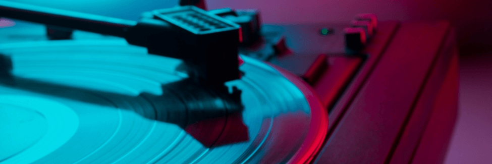 Close up of vinyl DJ decks.