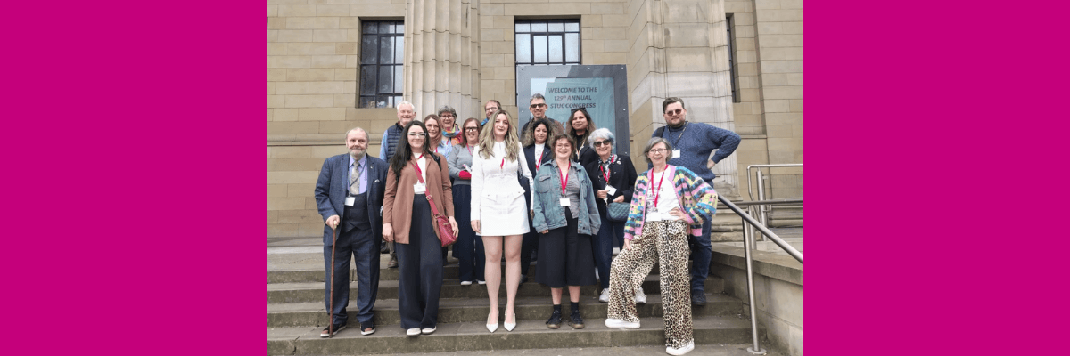 MU delegates and members of our sister creative unions on the steps of Caird Hall.
