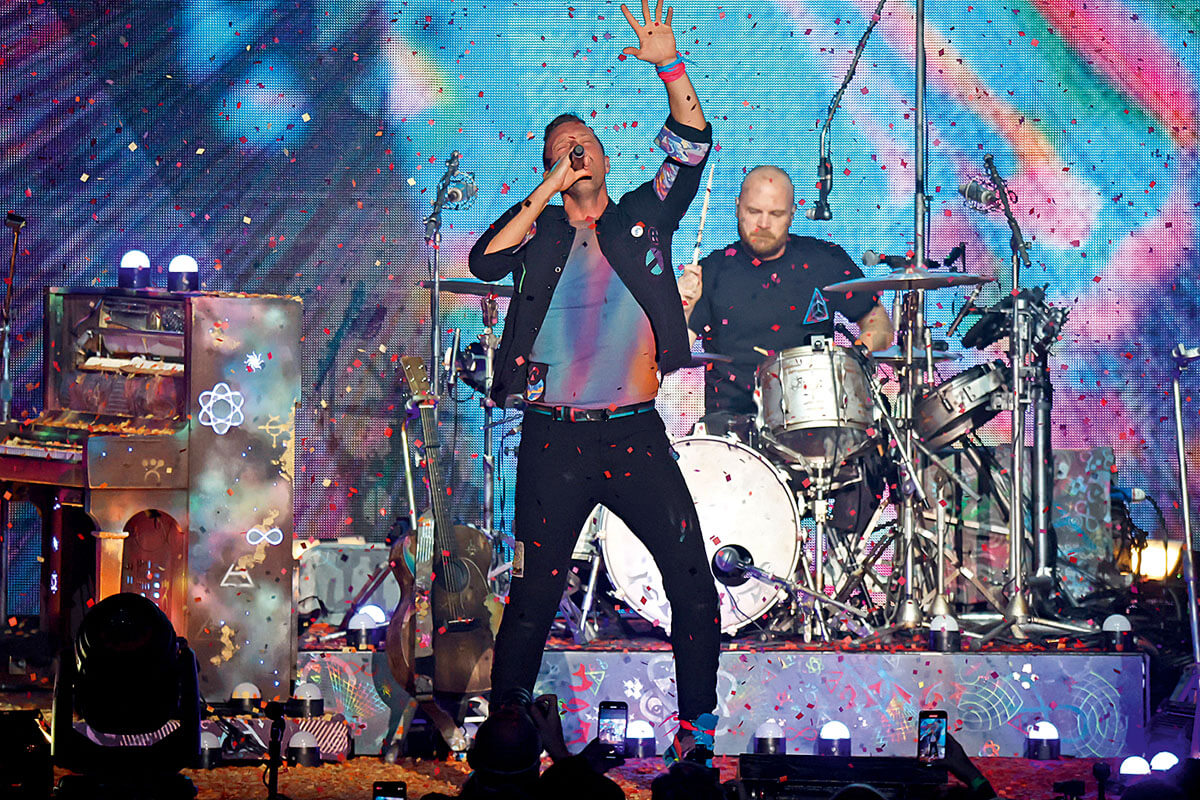Coldplay band on stage. Photo: Frazer Harrison / Getty Images