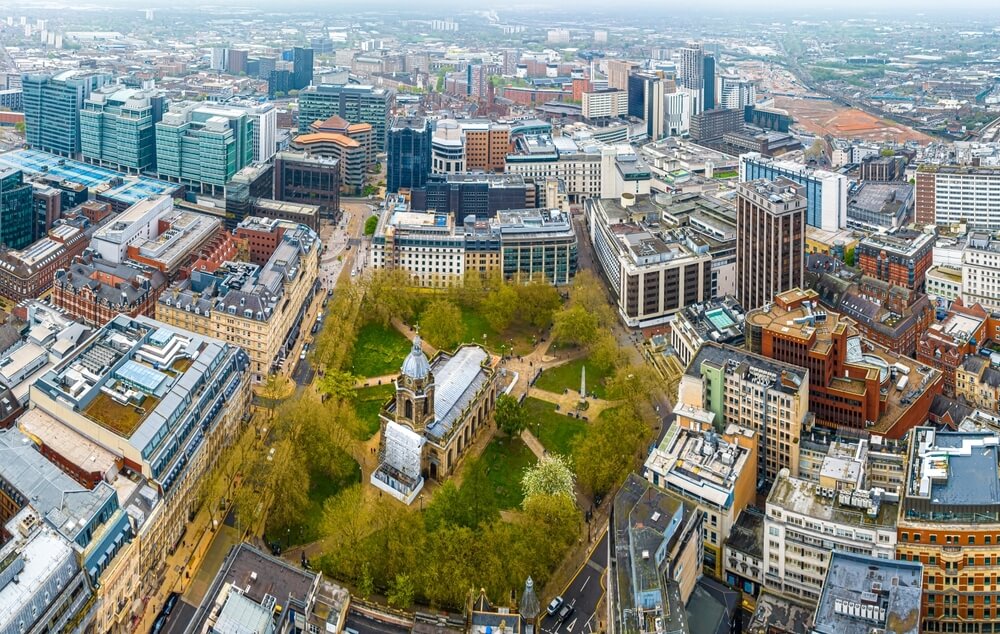 Birmingham aerial city view