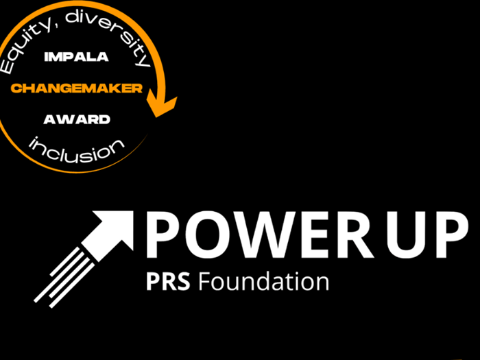 Black background with PRS and POWER UP written in logo text with orange logo for Changemaker Award in top left corner.