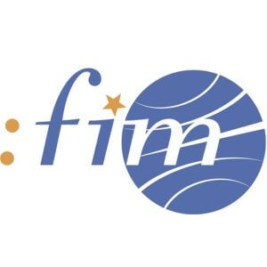 FIM logo with the letters FIM in blue over a white background, a gold star sits over the I.