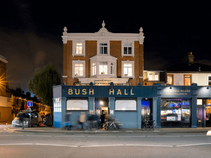 The outside of Bush Hall music venue in London.