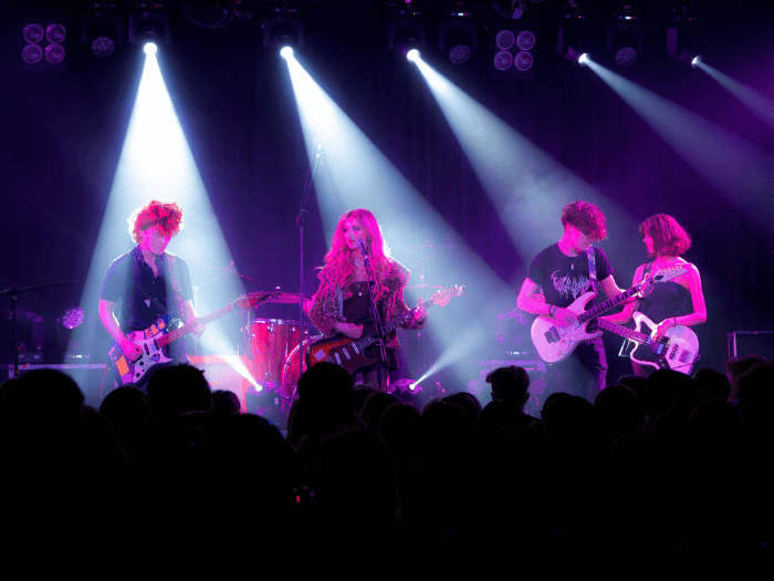 A band playing on stage at the Nerve Centre.