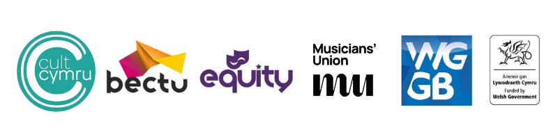 Collection of logos: CultCymru, BECTU, Equity, MU, WGGB, Welsh Government