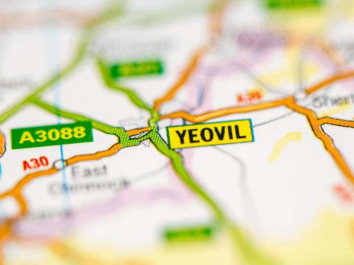 The city of Yeovil on a road map.