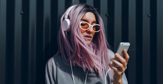 young woman with headphones on