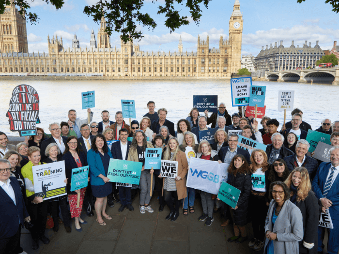 Naomi Pohl, CMM and other representatives of creatives, outside of Parliament at today's demo.