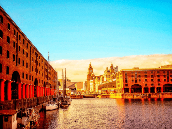 Royal Albert Dock, Liverpool at sunset.