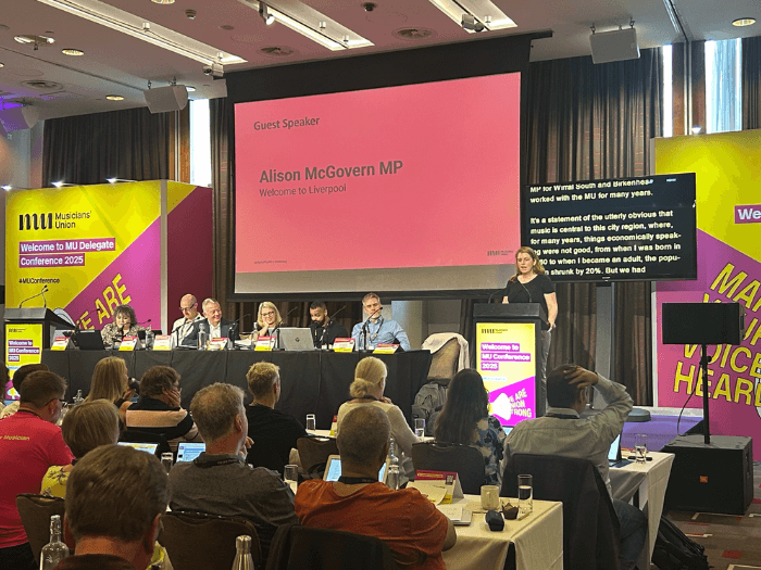 Alison McGovern, Labour MP, addressing Conference on stage at day two of Conference.