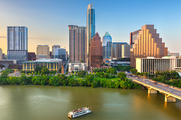 Photograph of buildings across the skyline in Austin, Texas