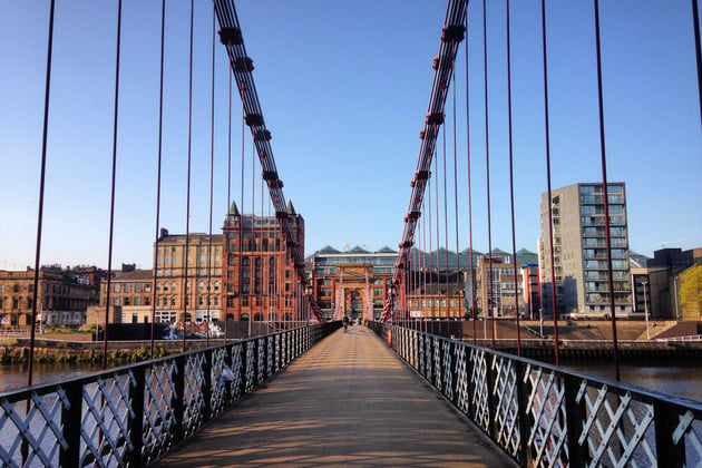 Photograph of a stretch of bridge over the Clyde River in Glasgow.