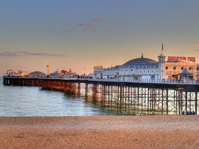 A landscape shot of Brighton pier in the daytime.