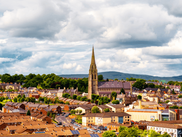 An aerial view of Derry in Northern Ireland.