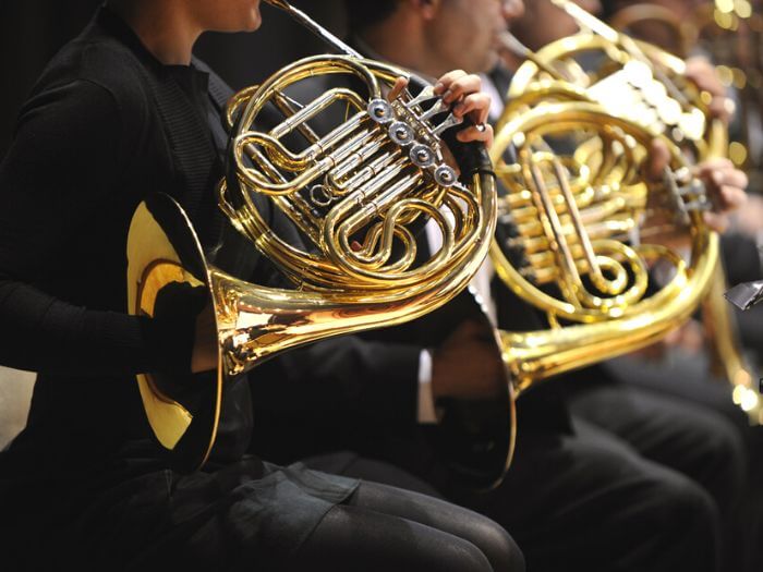 french horn players during a classical concert music