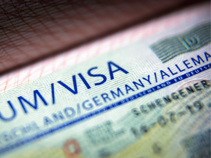 Close up of a Germany visa stamp on a passport.
