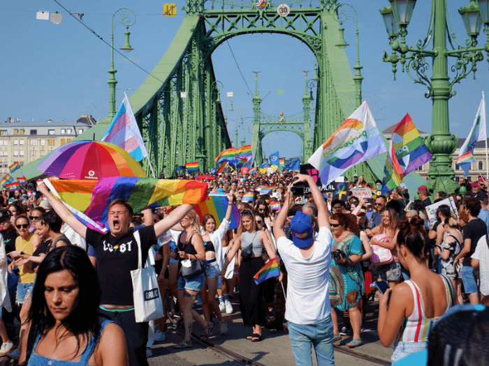 A Pride march in Budapest, Hungary.