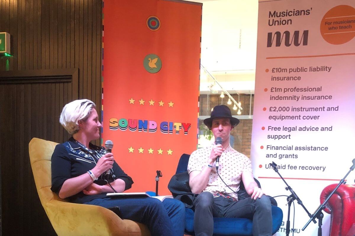 Kelly Wood and Paul Smith talking at Liverpool Sound City Conference 2023.