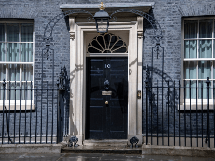 The outside of 10 Downing Street.