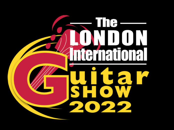 Black background with 'London International Guitar Show 2022' logo text in red and yellow.