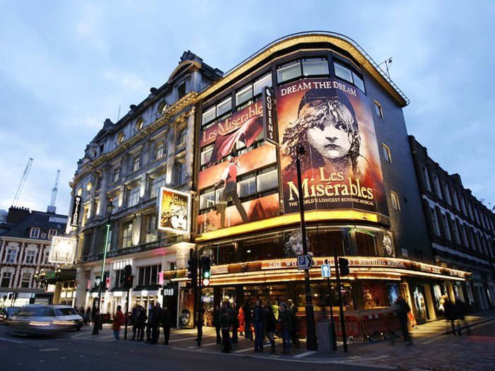 Outside view of Queen's Theatre, West End theatre, located on Shaftesbury Avenue