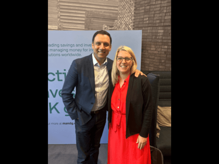 Naomi Pohl with the Leader of the Scottish Labour Party, Anas Sarwar.