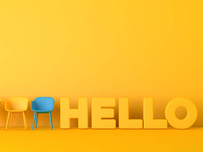 3D Rendering of the word 'Hello' in yellow