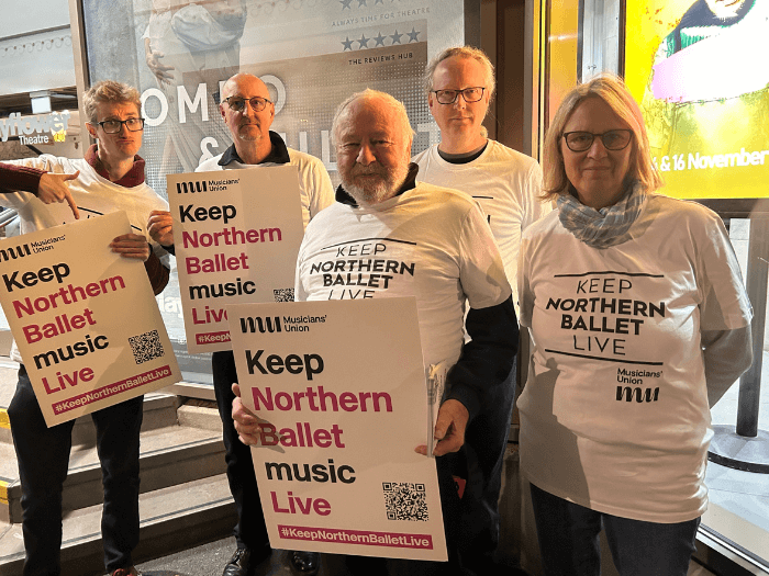 Northern Ballet demo in October, members are holding signs saying keep northern ballet live.