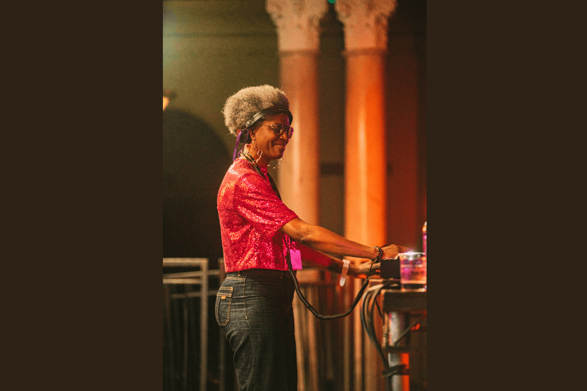 Paulette on decks at the MU Members' Conference in Leeds in 2022.