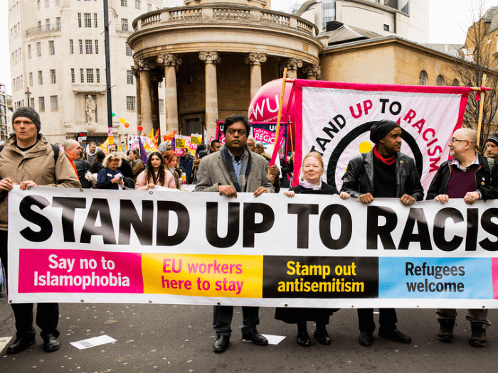 A Stand Up To Racism demonstration in London.