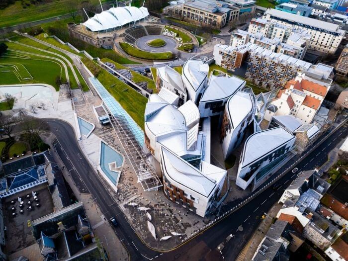 Aerial view of Scottish Parliament in Edinburgh.