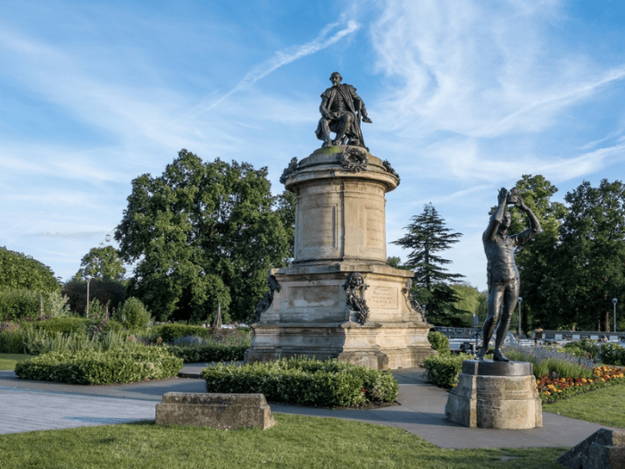 A statue of William Shakespeare in Stratford-upon-Avon.