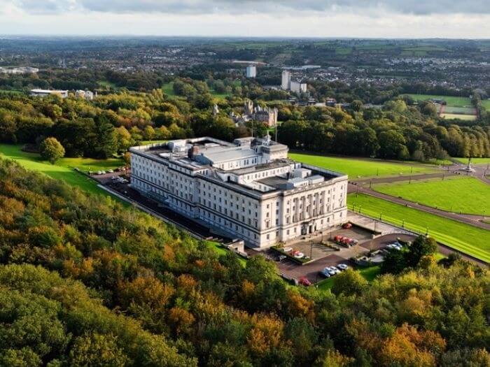 Aerial view of Stormont Parliament buildings.