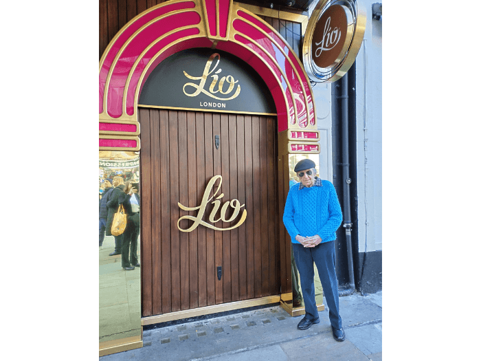 Tom standing in front of the door to Lio London cabaret (formerly the Café de Paris), in October, 2024.