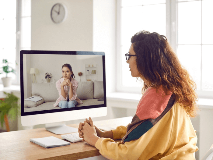 A therapist having an online appointment with a client.