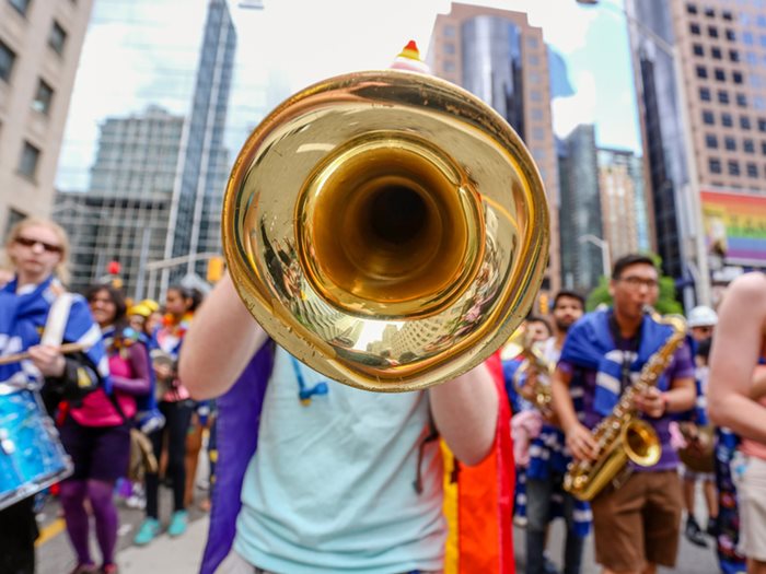 Trumpet player at Pride Parade