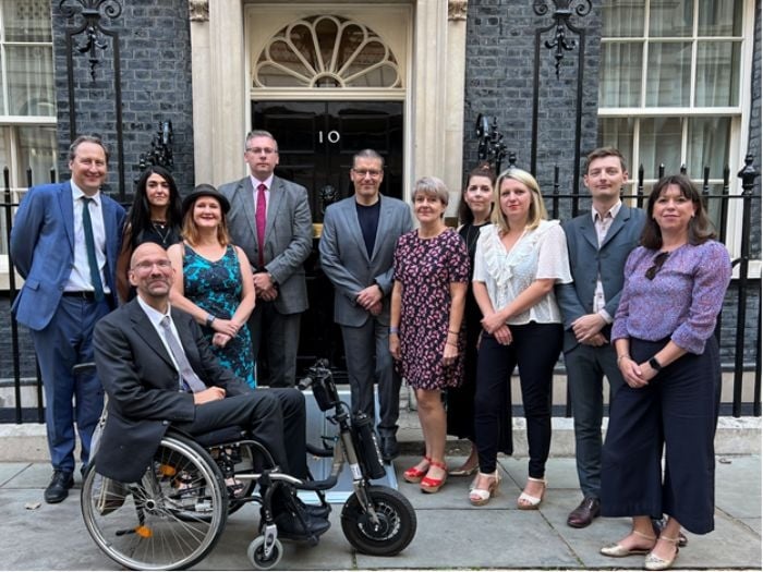 Naomi Pohl and the UK Music Delegation outside 10 Downing Street this week to discuss the impact of AI on the music industry.