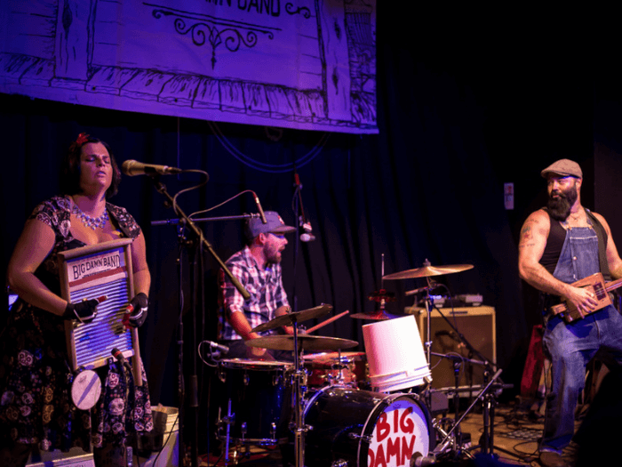 A folk band playing at Band on the Wall in Manchester.