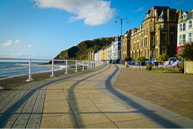 Photograph of popular Welsh seaside town Aberystwyth, standing completely empty