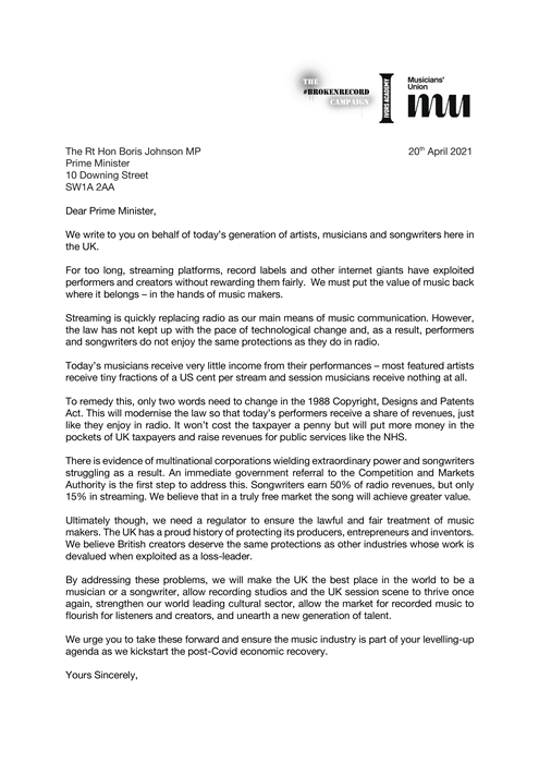 letter to the PM
